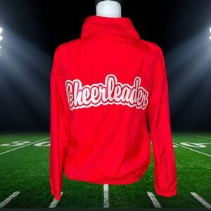 Vintage Red Texas Cheerleading Windbreaker 80s Cheer Team Jacket Sewn Patches S